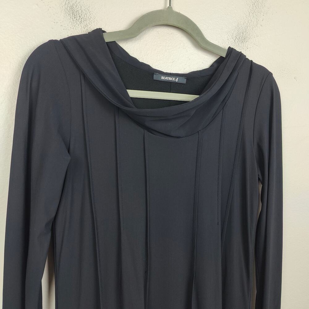 Beatrice B Commessa Dress Womens 8 Black Hooded Ponte Pleated‎ Long Sleeve - Picture 2 of 10